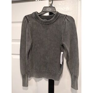 Scoop Women Puff Shoulder Sweater Black Soot Acid Wash Knit XS SC1110045307